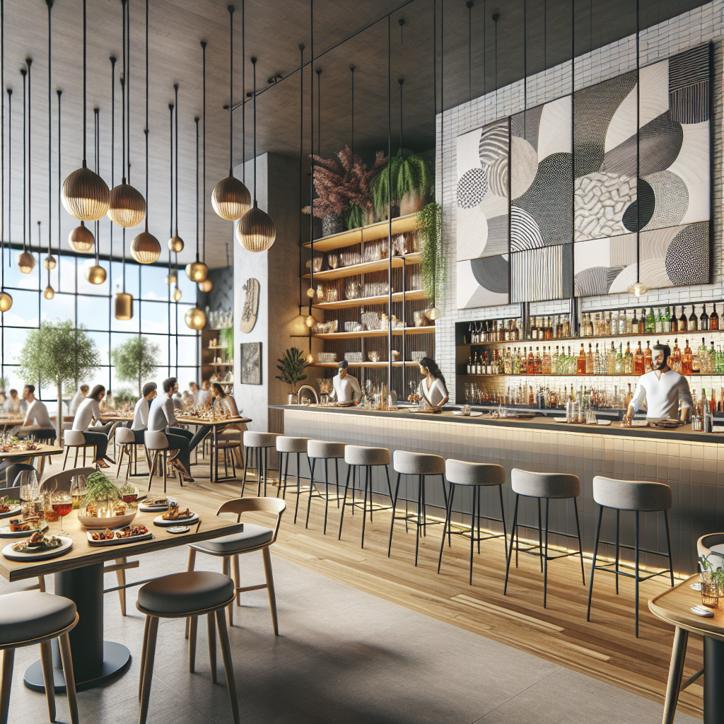 Realistic stock image of modern tapas restaurant.